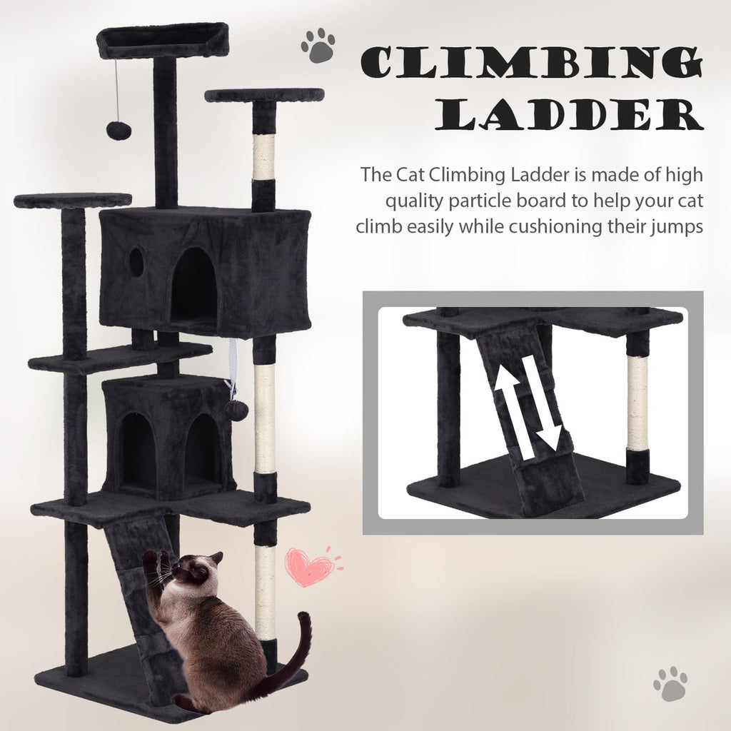 70" Dark Grey Cat Tree Tower with Scratching Post and Bed W573857