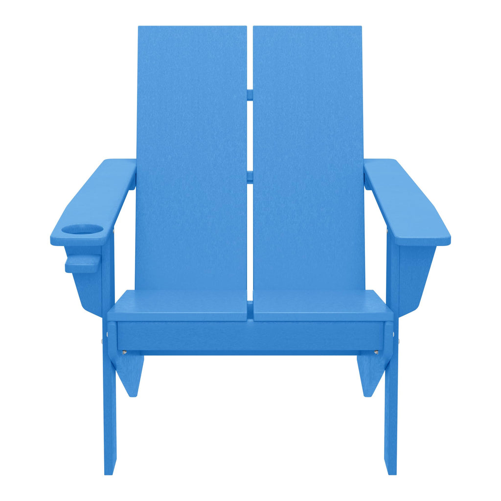 Pacific Blue HDPE Adirondack Chair with Cup Holder U416885