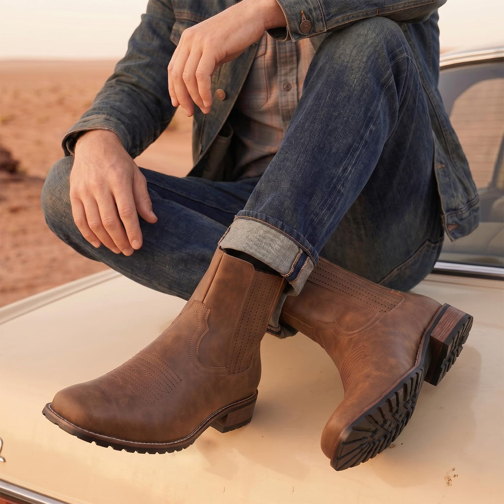 Cowboy Boots for Men Embroidery Square Toe A4216