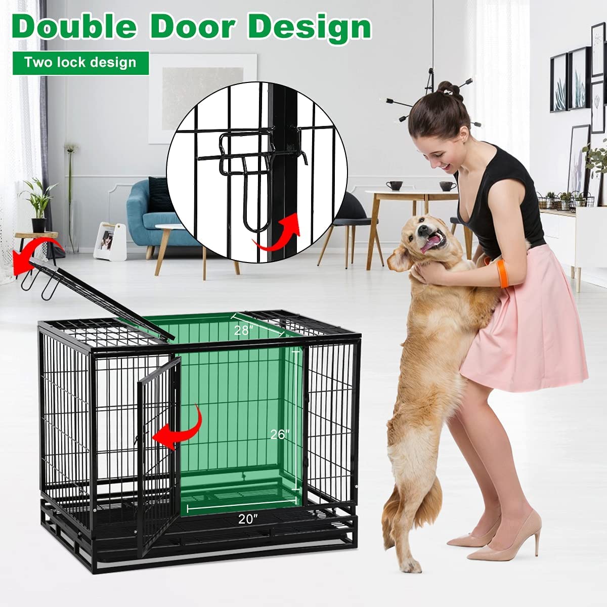 48 inch XXL Heavy Duty Dog Kennel with Wheels S4428