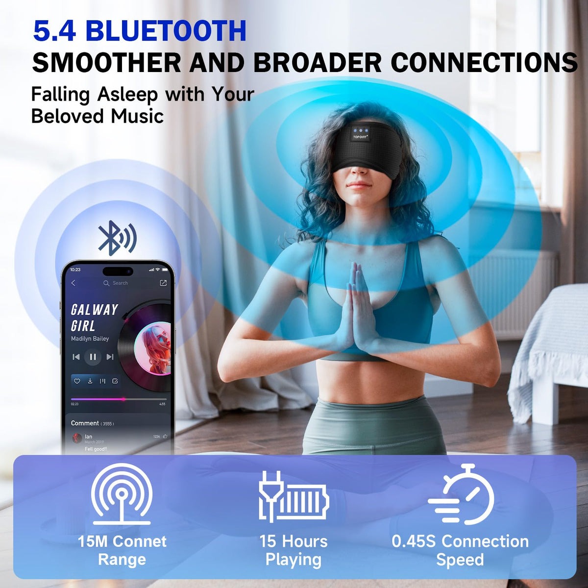 Cotton Sleep Mask Headphones Bluetooth Wireless with Microphone K379059