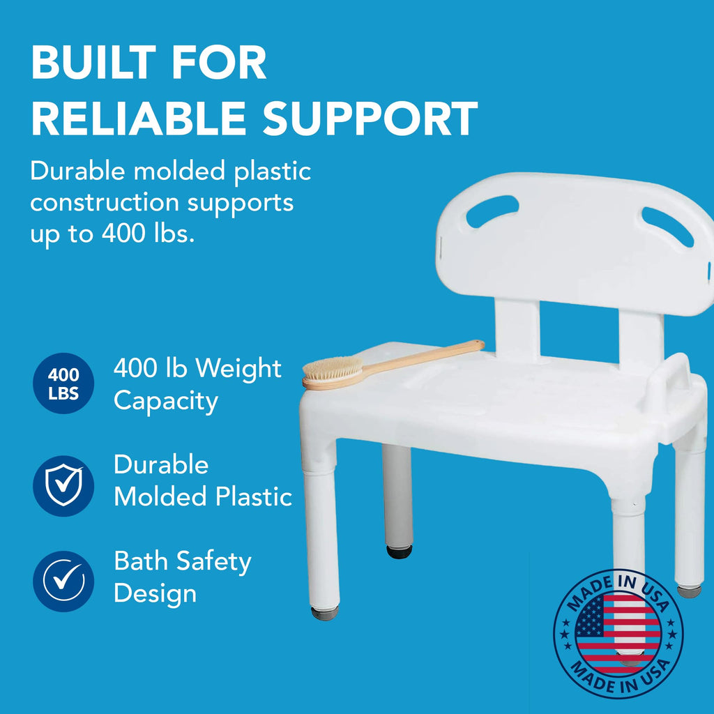 Bath Transfer Bench with Backrest and Adjustable Legs Y50055