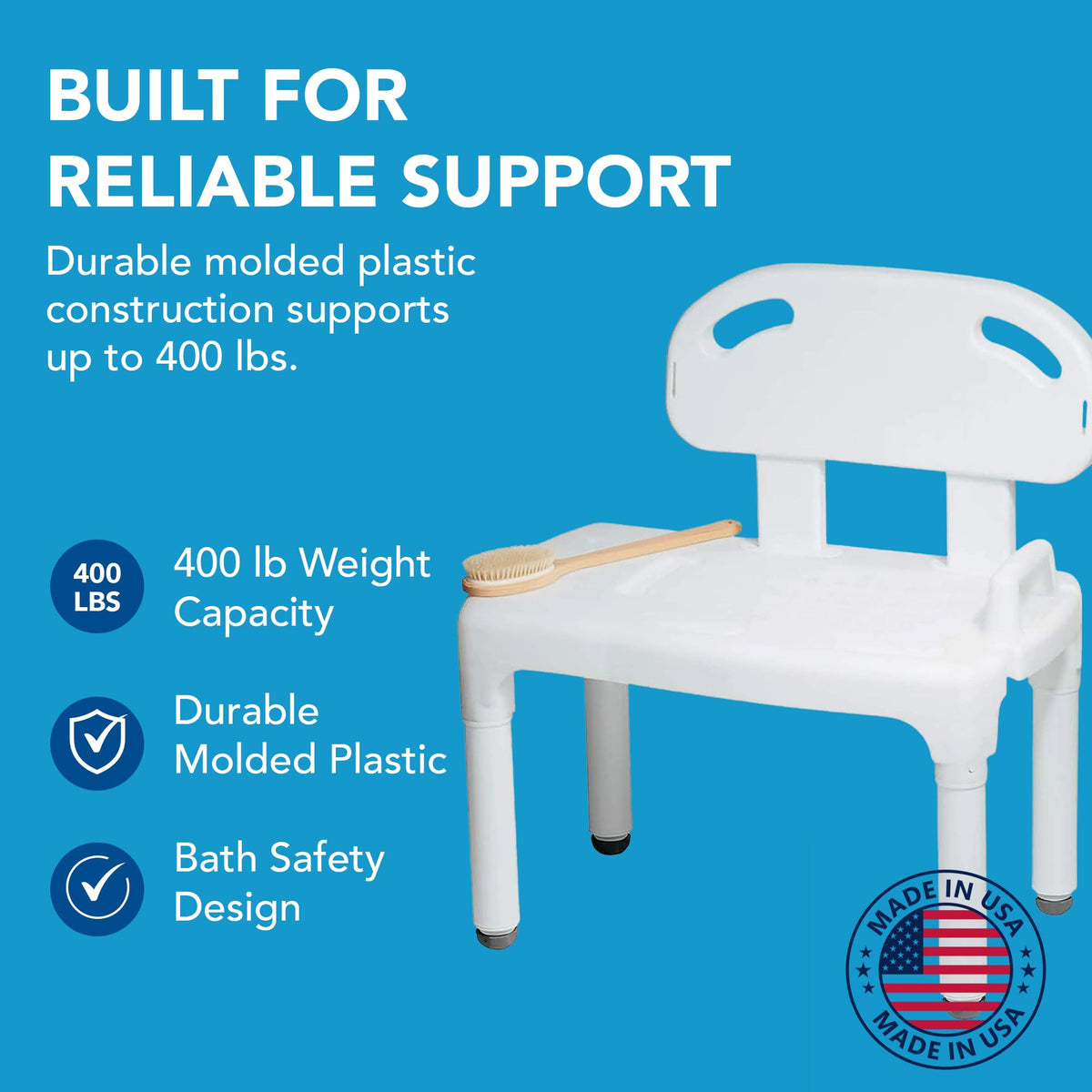 Bath Transfer Bench with Backrest and Adjustable Legs Y50055