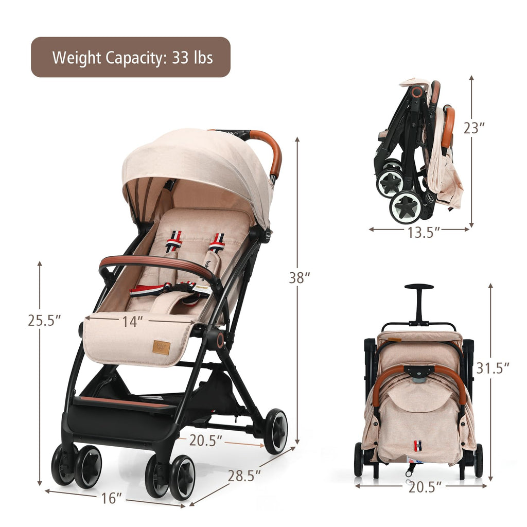 Lightweight Compact Baby Stroller with 5-Point Harness and Storage Basket, Beige H6740