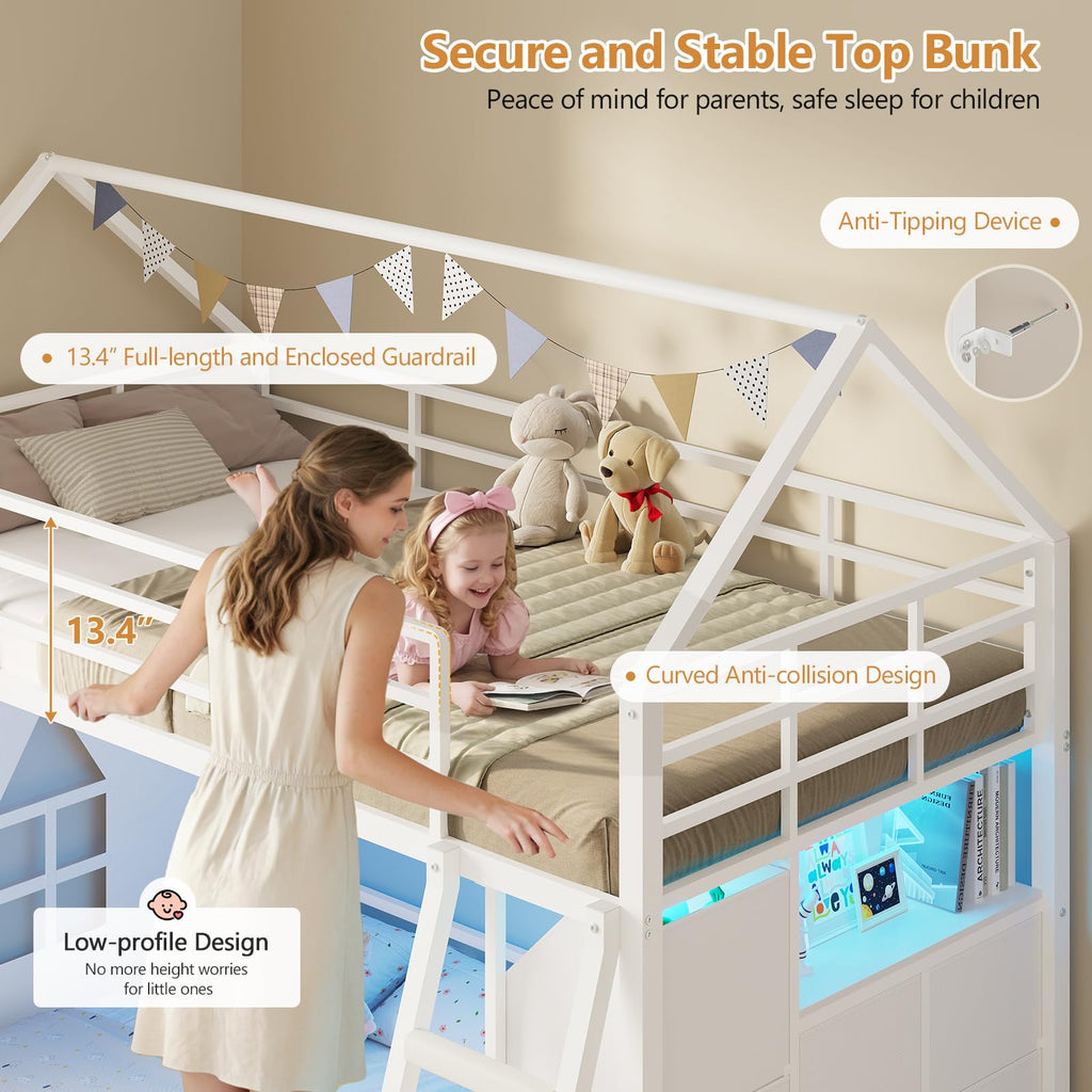 Twin Over Twin Bunk Bed with 6 Storage Drawers H579