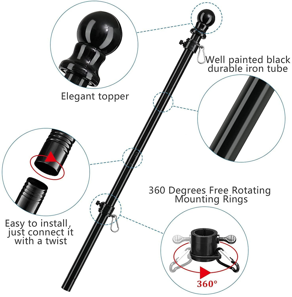5ft Tangle Free Flag Pole Kit with 3x5 US Flag L18021