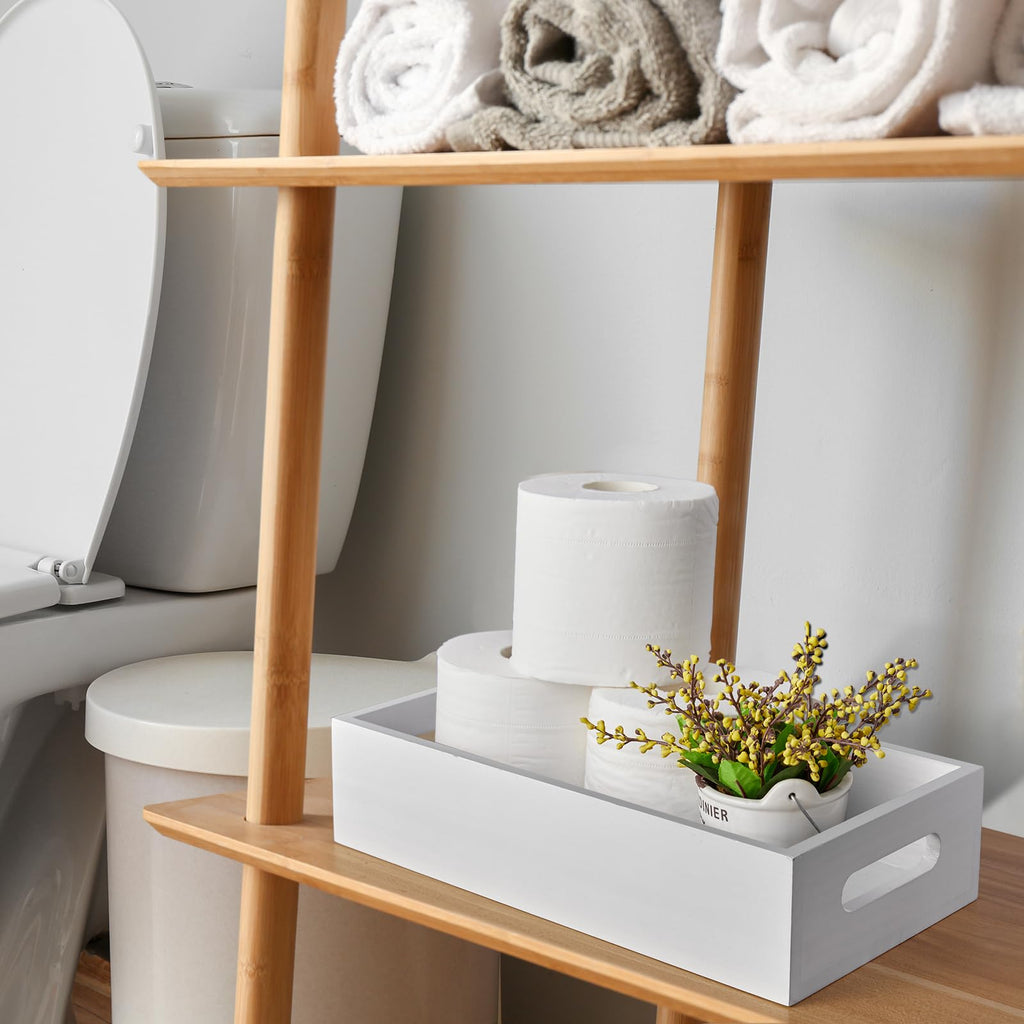 White Wooden Toilet Tank Paper Basket with Handle I2655