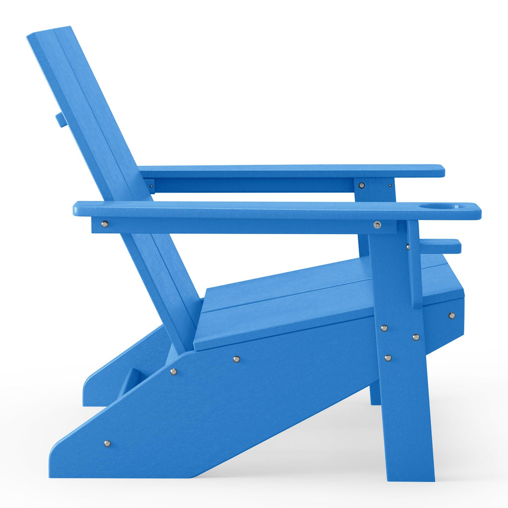 Pacific Blue HDPE Adirondack Chair with Cup Holder U416885
