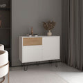 39" Wide White & Oak Console Table with 2 Cabinets, 1 Drawer, 4 Shelves X4891