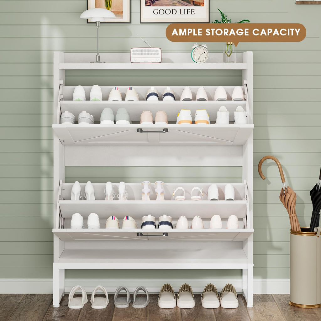 White 2 Flip Drawers Shoe Storage Cabinet V77114