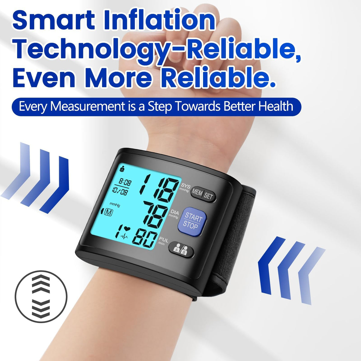 Wrist Blood Pressure Monitor with Backlit LCD Display Q144
