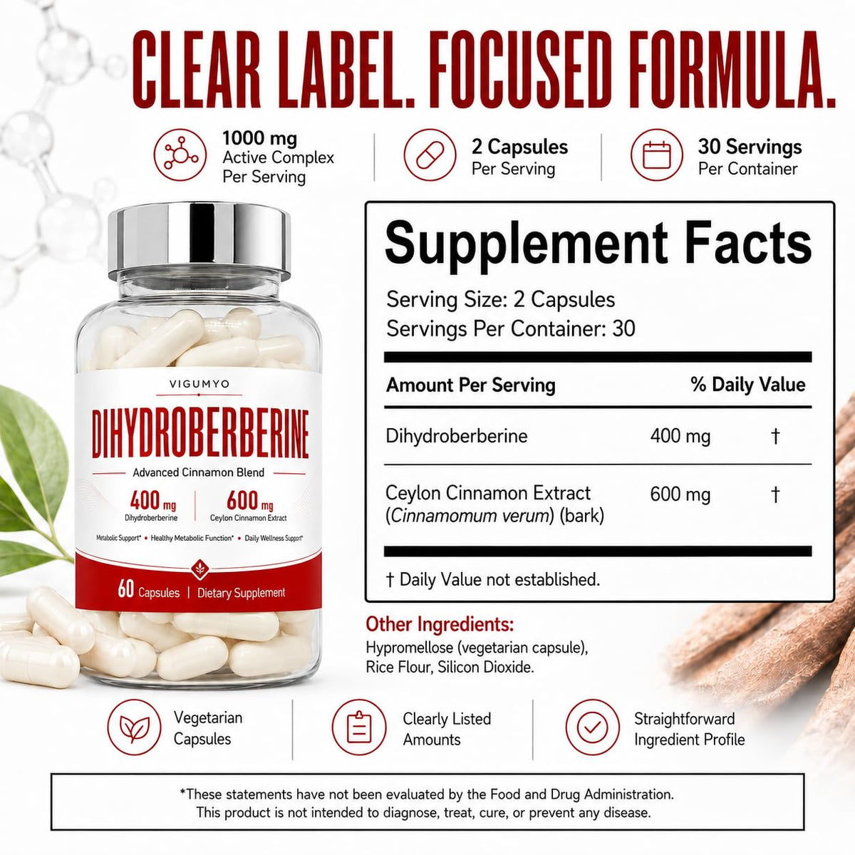 Dihydroberberine with Ceylon Cinnamon 1000 mg, 60 Capsules L76251