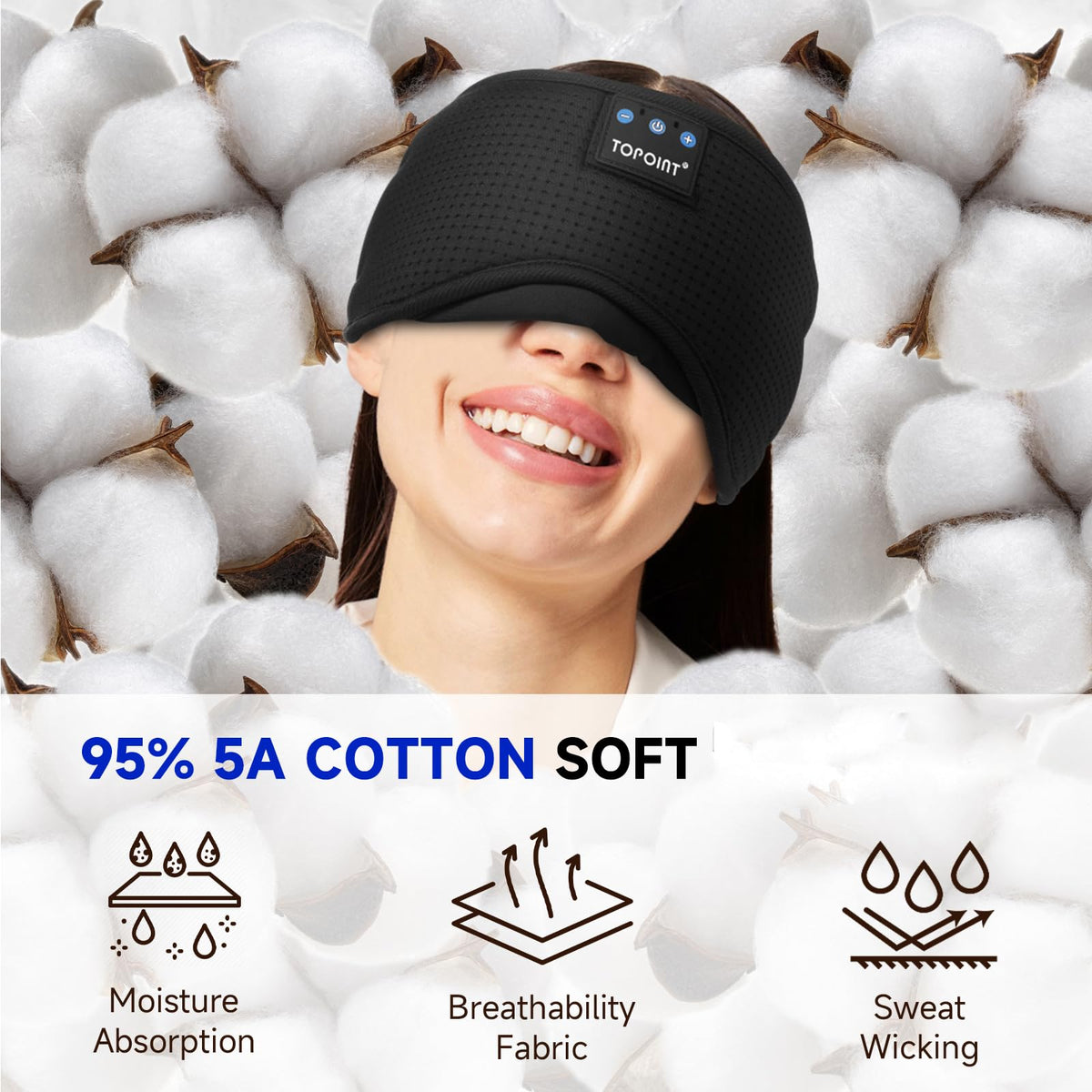 Cotton Sleep Mask Headphones Bluetooth Wireless with Microphone K379059