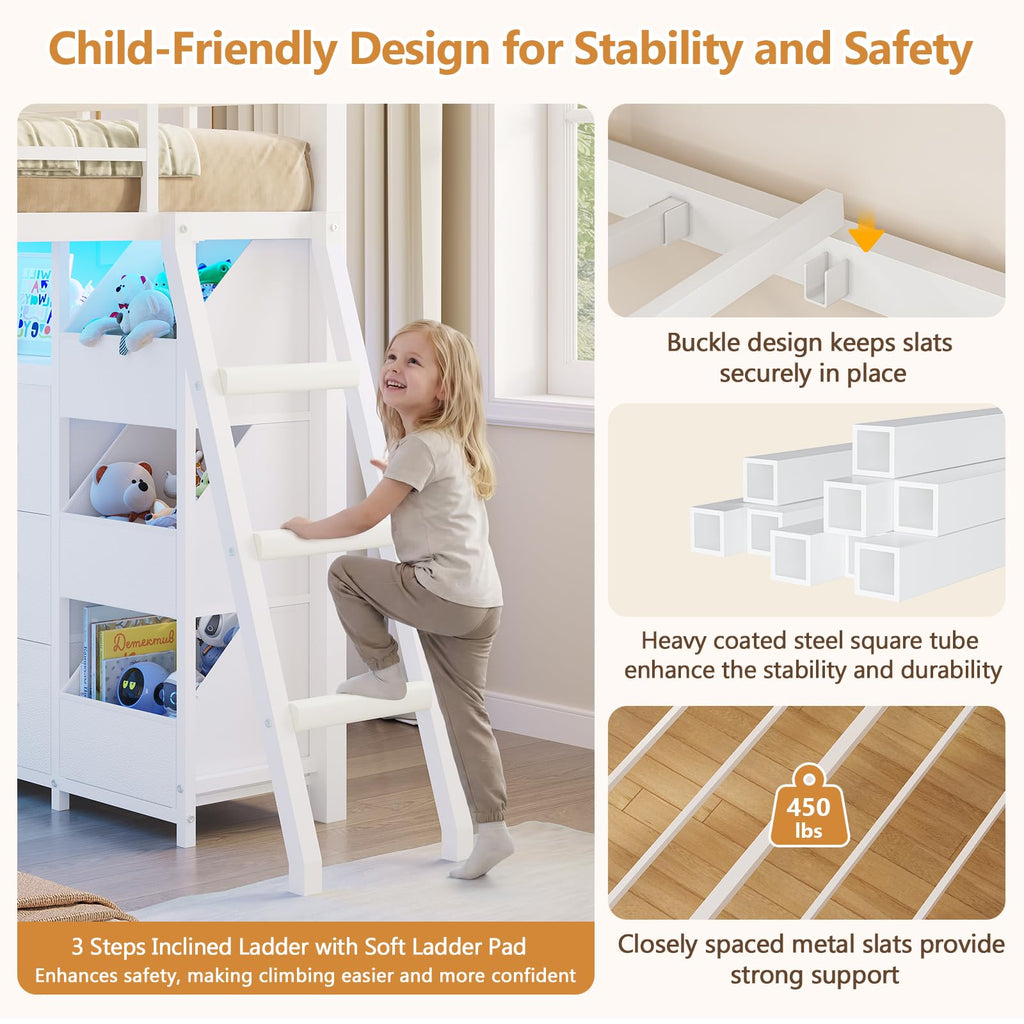 Twin Over Twin Bunk Bed with 6 Storage Drawers H579