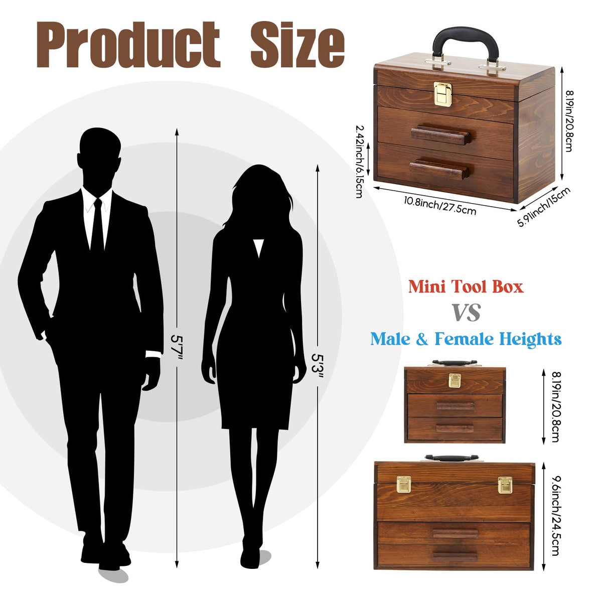 11 Inch Wooden Tool Box with 2 Drawers F71532
