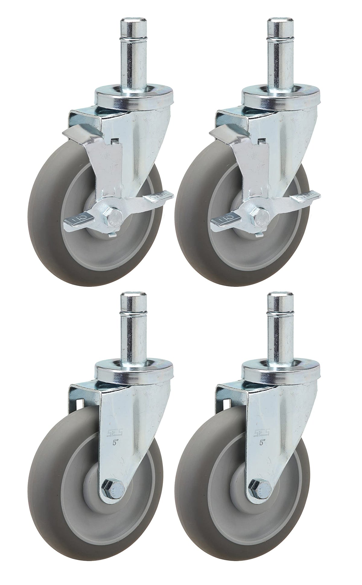 5" Caster Set with Brakes Grey Thermoplastic Rubber Wheels P83451
