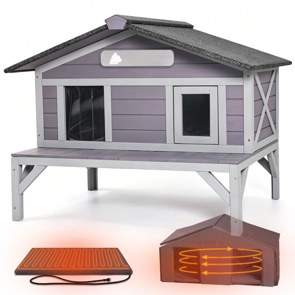 Outdoor Heated Cat House with Insulated Liner W797