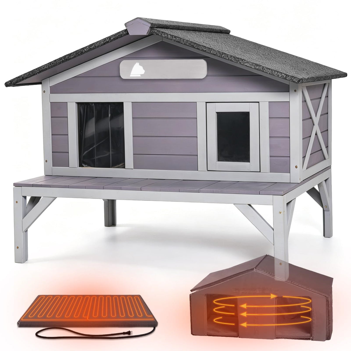 Outdoor Heated Cat House with Insulated Liner W797