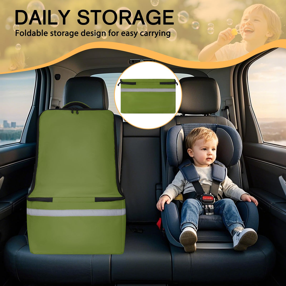 Green Padded Car Seat Travel Bag with Waist Belt F9128