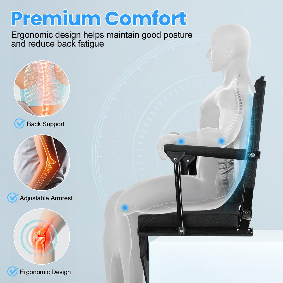 2 Pcs Black Folding Stadium Seats with Back Support and Cup Holder R90911