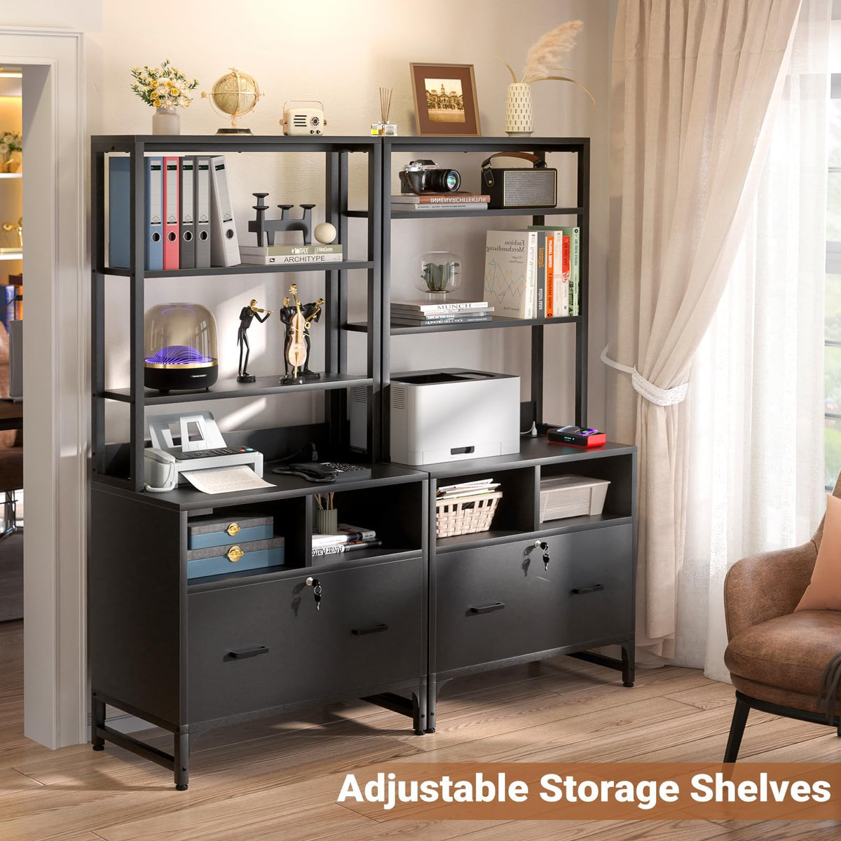Black File Cabinet with Charging Station E65691