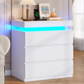 White Nightstand with Charging Station and LED Lights H4150