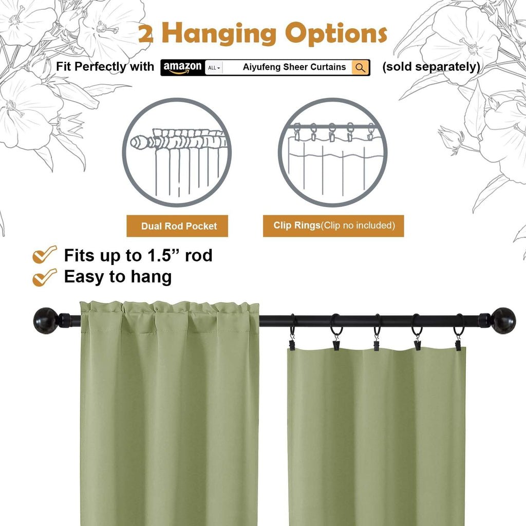 Sage Green 72 Inch Blackout Curtains 2 Panels Set Y357287
