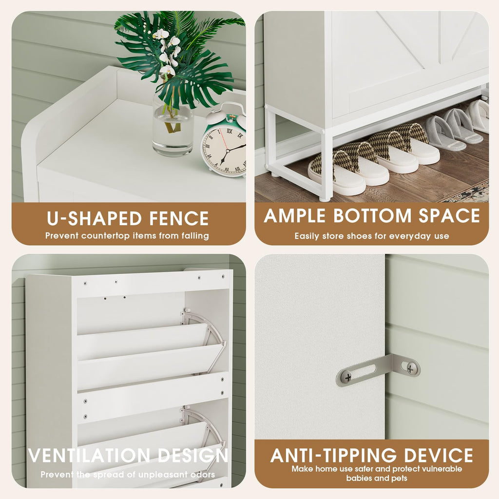 White 2 Flip Drawers Shoe Storage Cabinet V77114