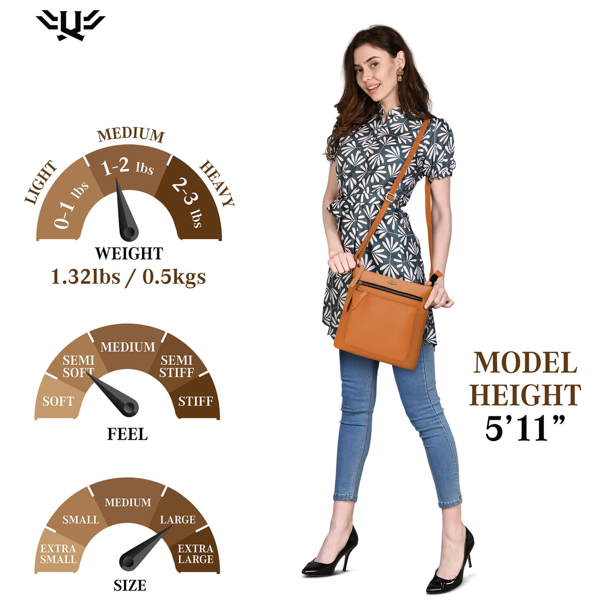 Light Brown Genuine Leather Crossbody Bag B484