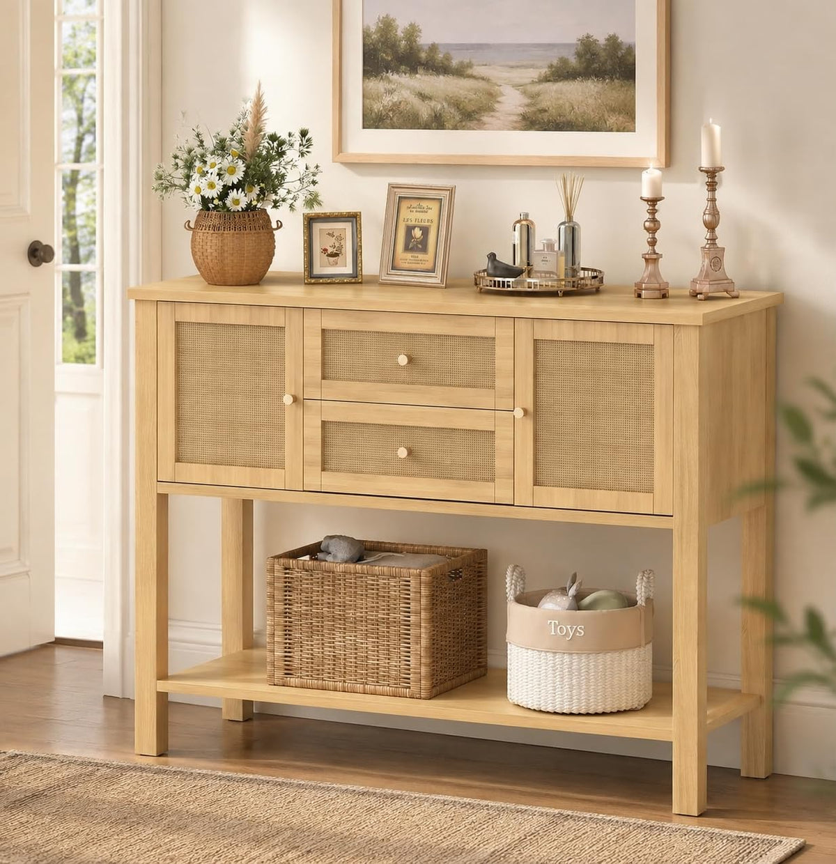 Rattan Console Table with 2 Doors & 2 Drawers L42867