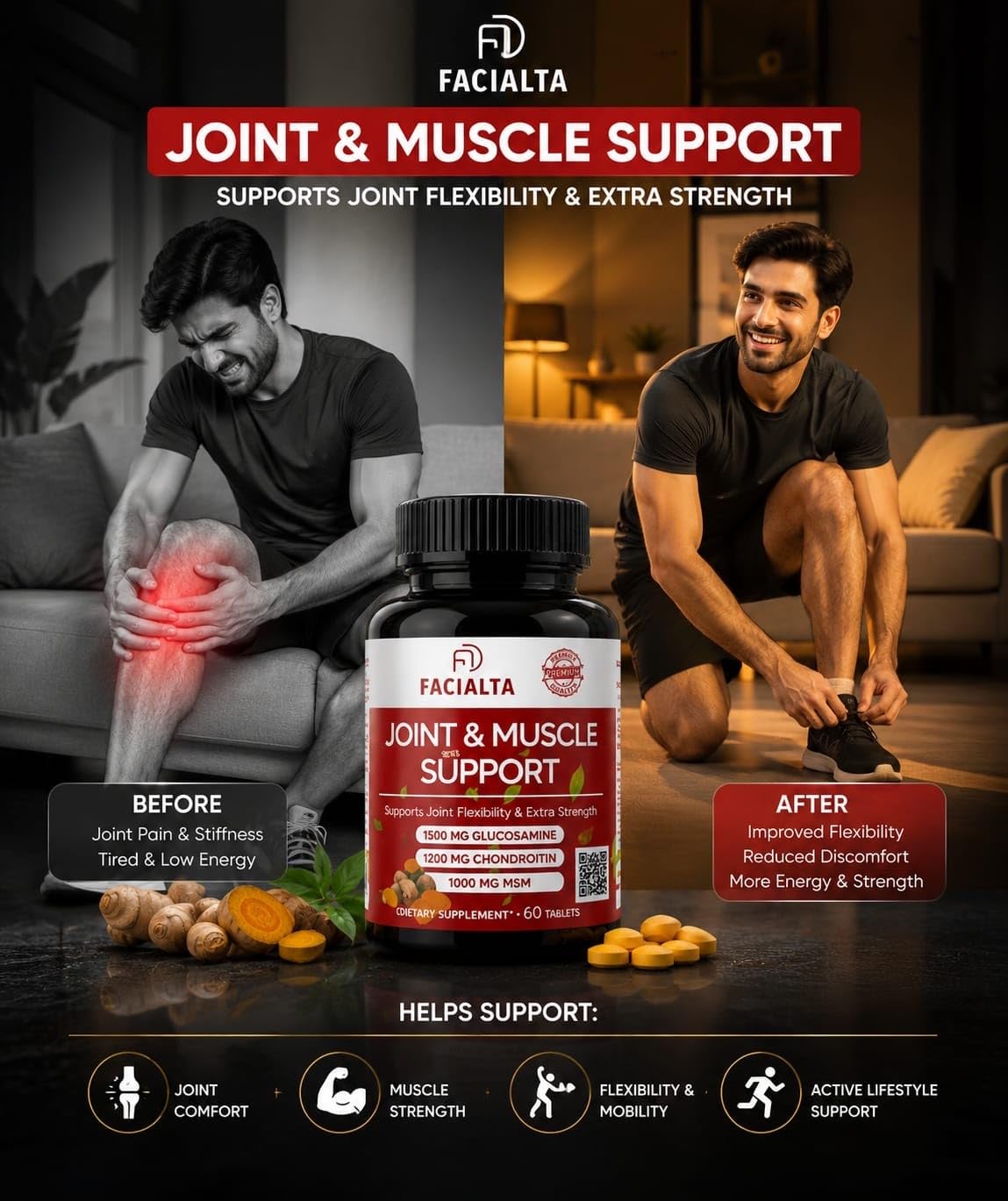1500mg Glucosamine 1200mg Chondroitin 1000mg MSM 60 Tablets Joint Supplement C645314