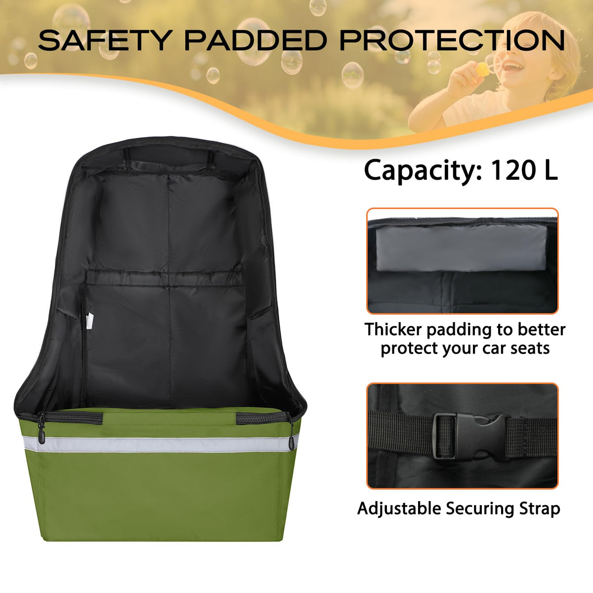 Green Padded Car Seat Travel Bag with Waist Belt F9128