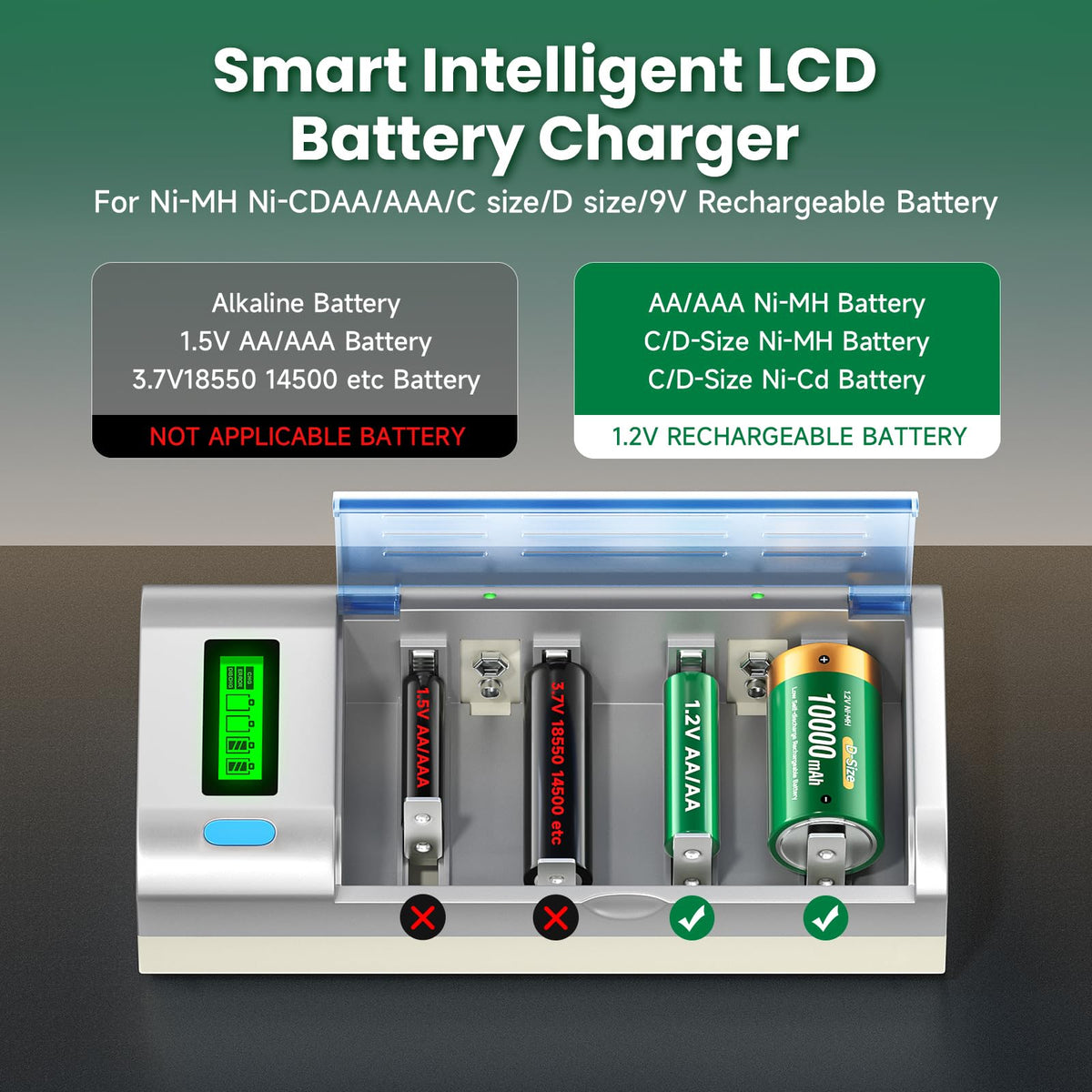 10000mAh Rechargeable D Batteries 6 Counts and Universal Battery Charger B891824