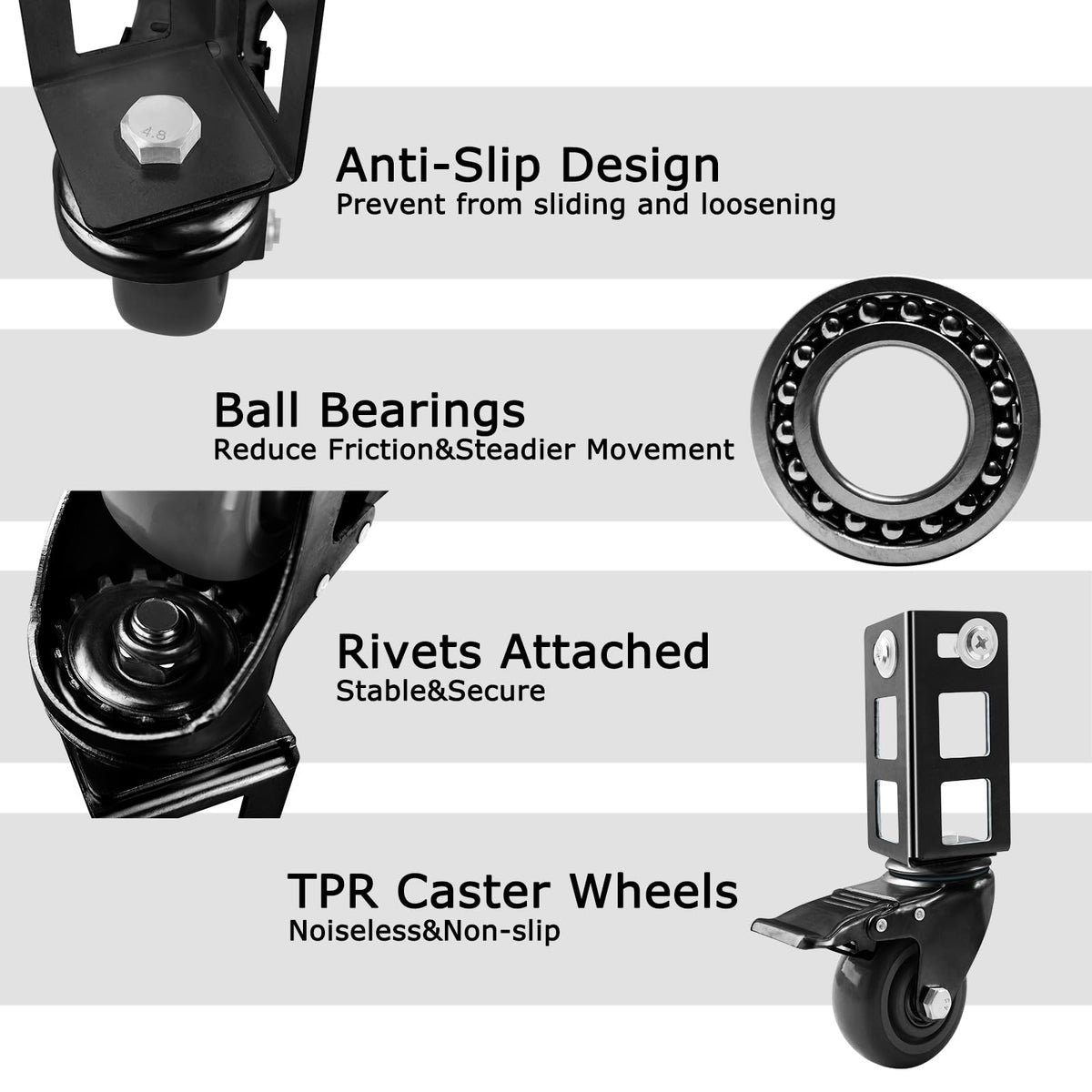 3" Heavy Duty Locking Caster Wheels 4PCS Black E892634