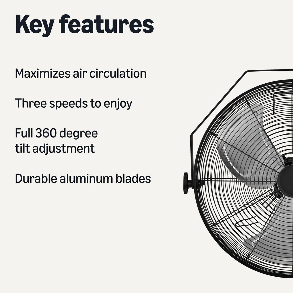 18" Indoor Wall-Mounted Industrial Fan with Three Speeds E33216