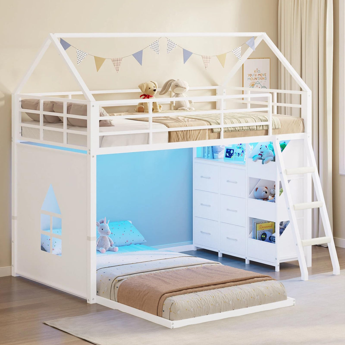 Twin Over Twin Bunk Bed with 6 Storage Drawers H579