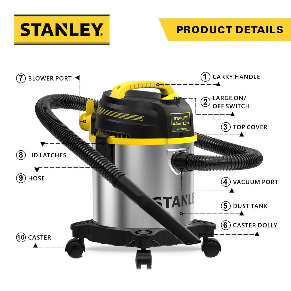 3 Gallon Stainless Steel Wet Dry Shop Vacuum G8102