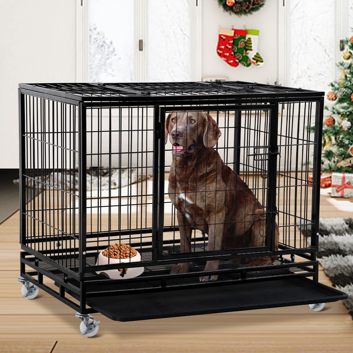 48 inch XXL Heavy Duty Dog Kennel with Wheels S4428