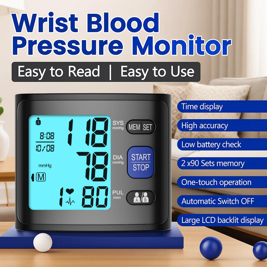 Wrist Blood Pressure Monitor with Backlit LCD Display Q144