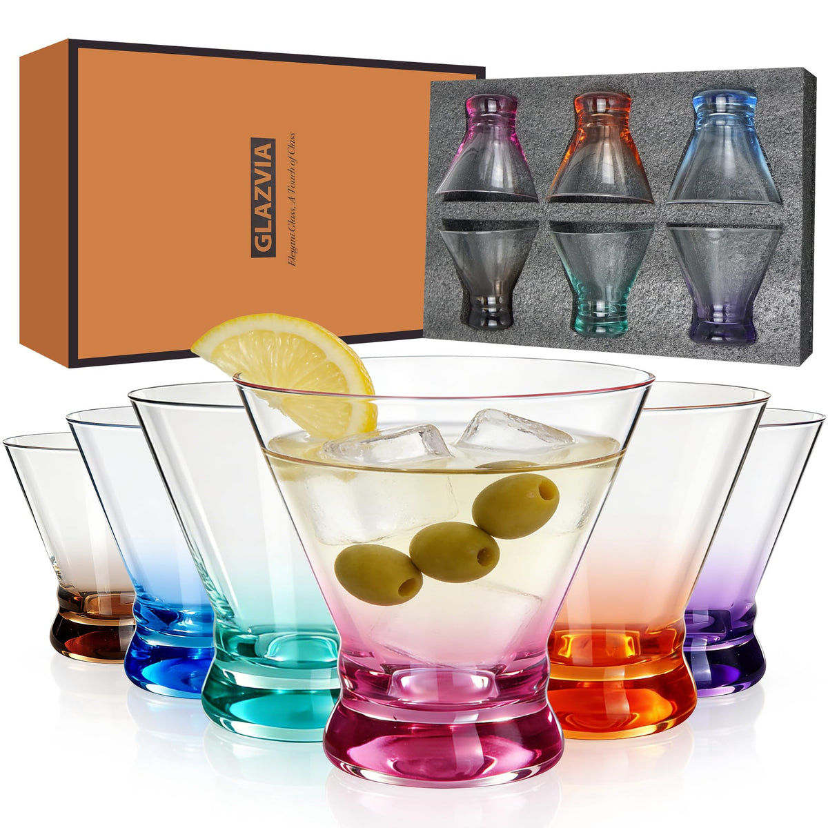 Multi Colored Stemless Martini Glasses Set of 6 L979246