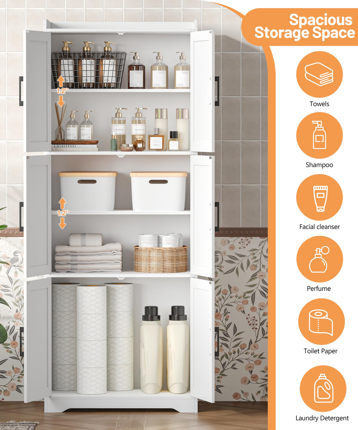 60.2''H Tall Bathroom Storage Cabinet with 6 Door N50340