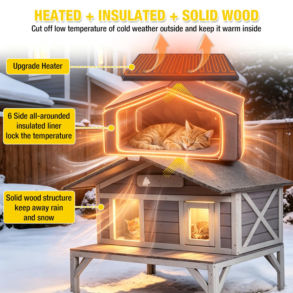 Outdoor Heated Cat House with Insulated Liner W797