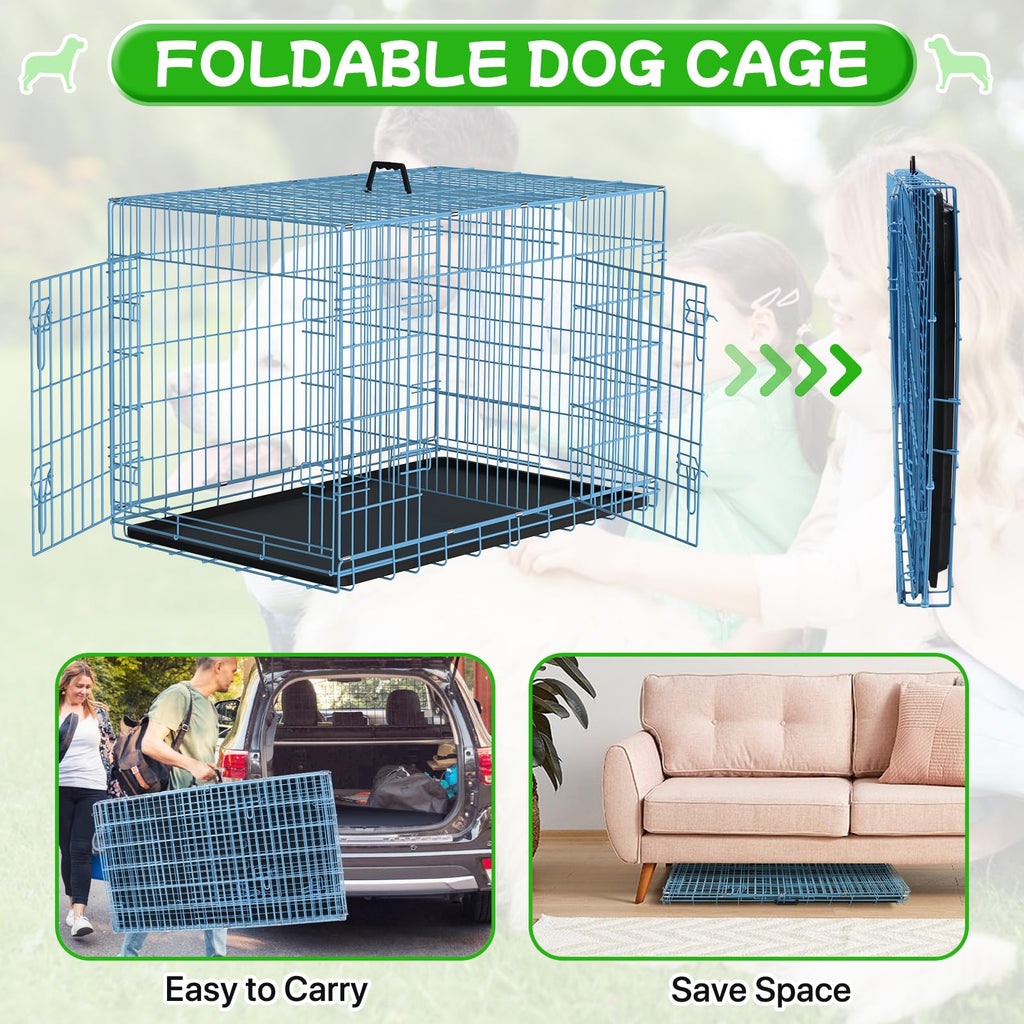 48 Inch Extra Large Double Door Folding Metal Dog Crate with Divider Panel Y1472