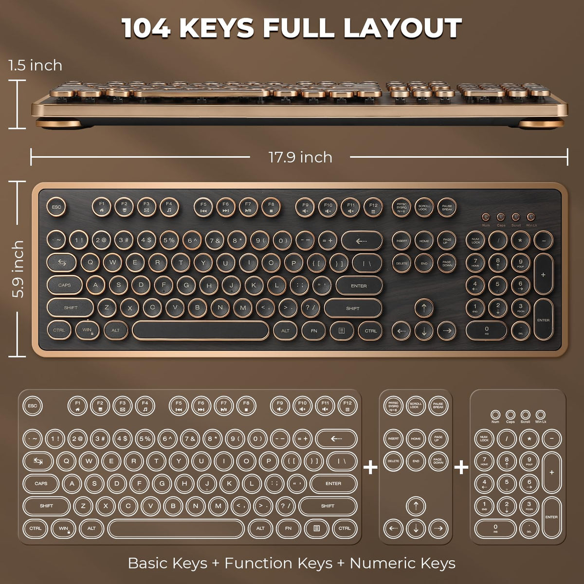 Wired Full-Size 104 Keys Mechanical Keyboard with Round Keycaps U684542