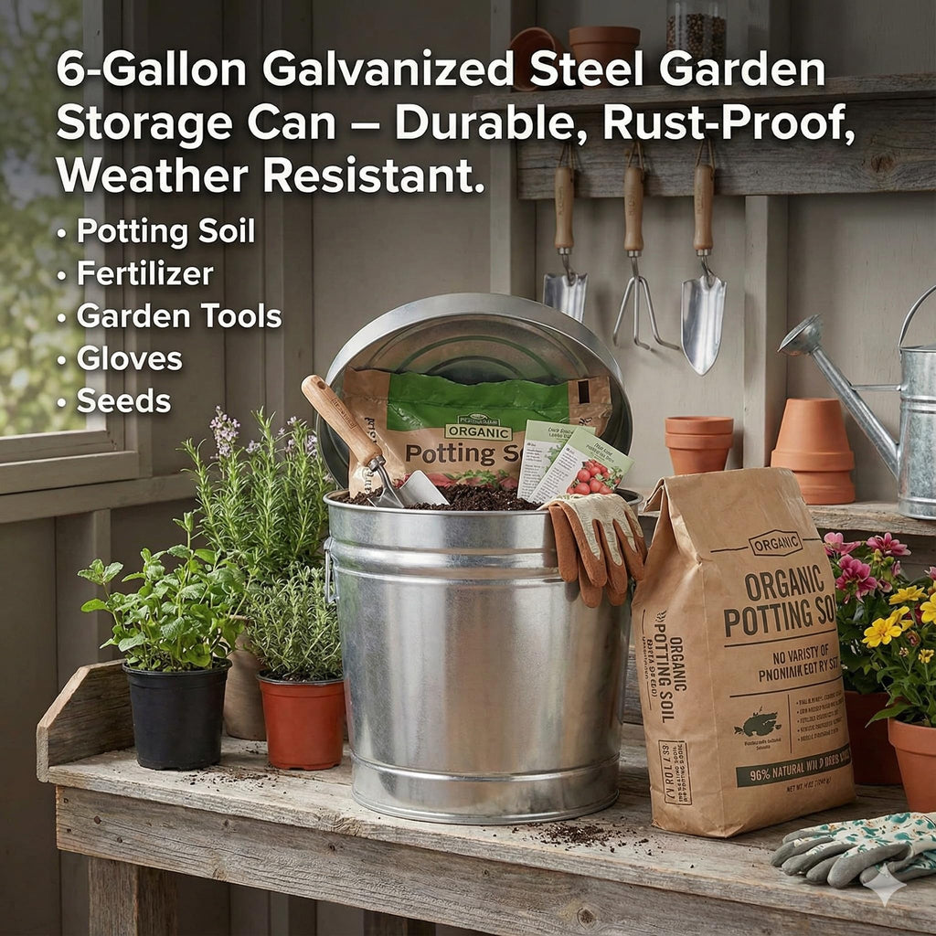 6-Gallon Galvanized Steel Storage Can with Lid K63300