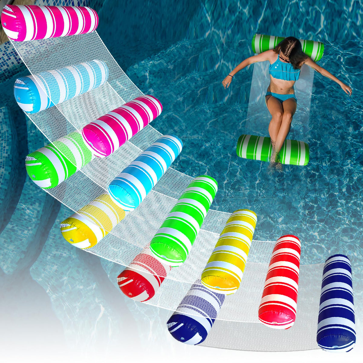 6 Pack Inflatable Pool Floats Adult Size Water Hammock D758