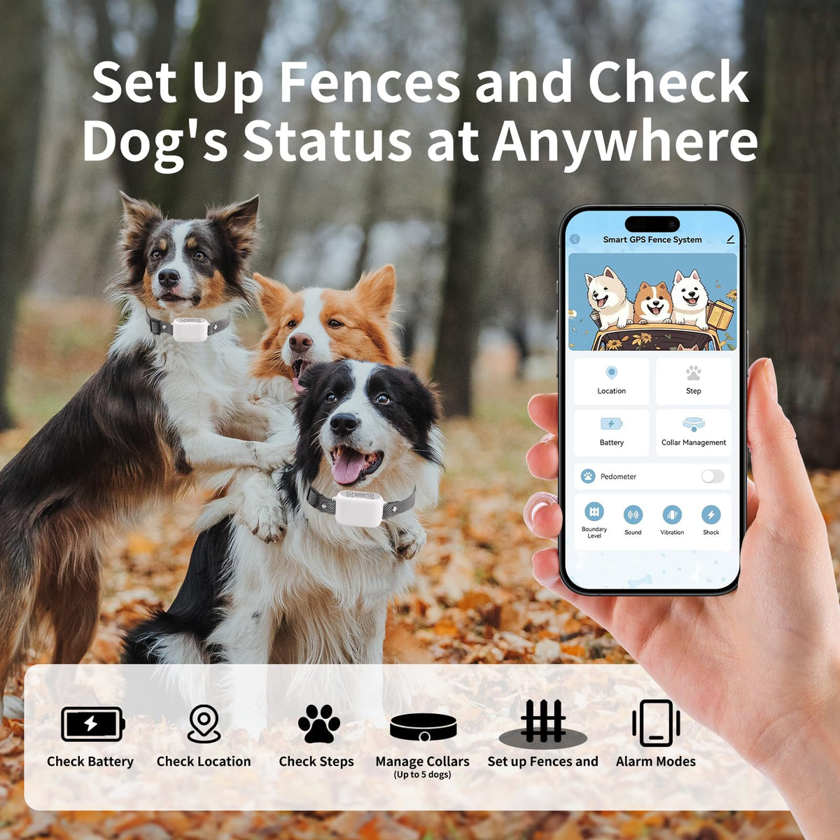 Wireless Dog Fence System with App Control, IPX7 Waterproof, up to 5 Dogs Z604