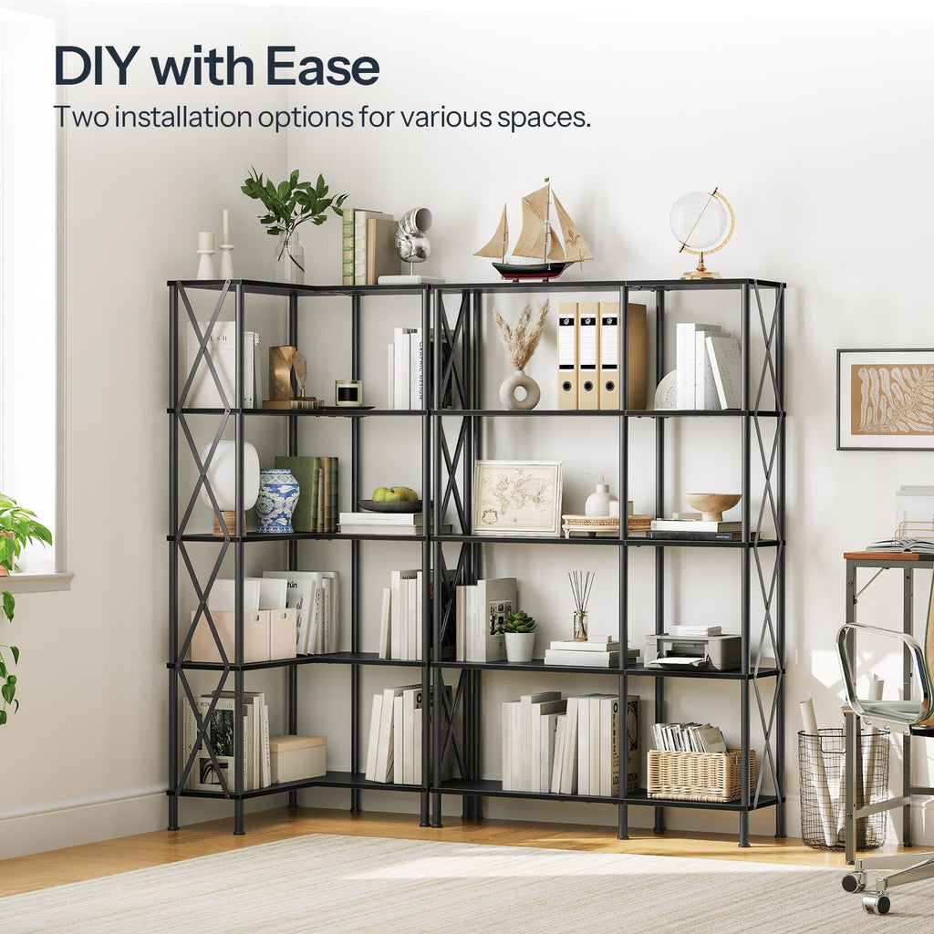 Black 5-Tier L-Shaped Corner Bookshelf X8914