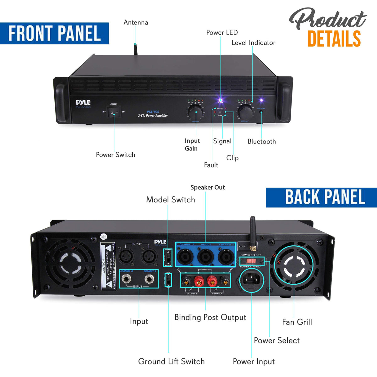 1000 Watt 2-Channel Bluetooth Power Amplifier X63564