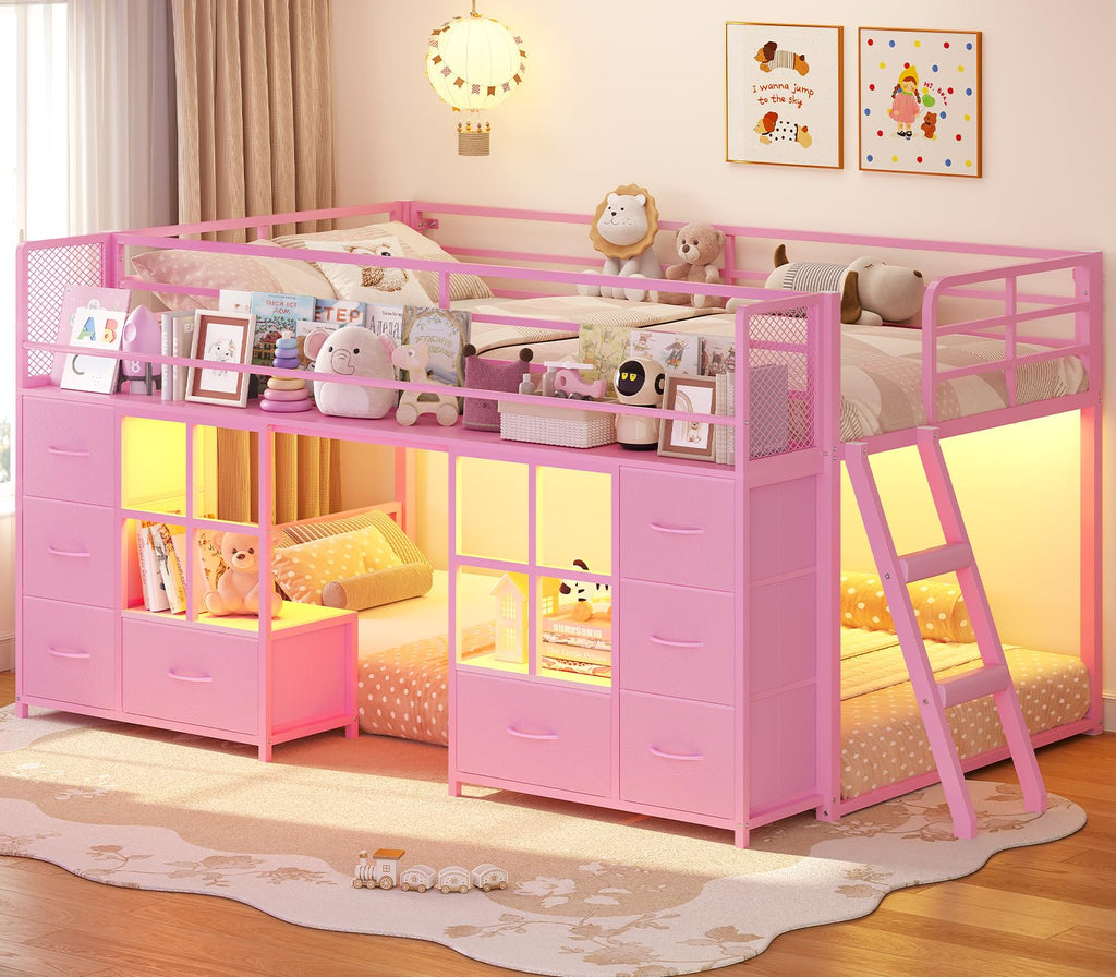Twin Over Twin Bunk Bed with 8 Drawers & Bookshelf X169